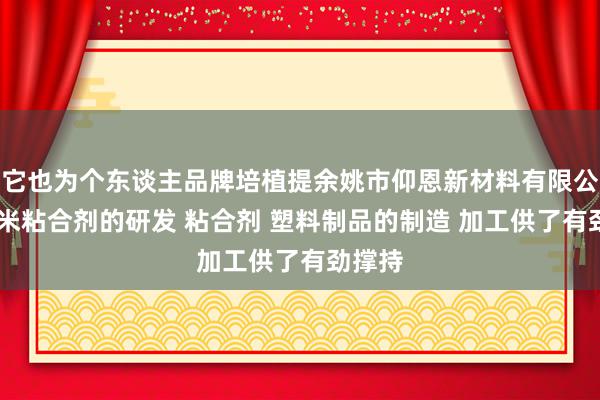 它也为个东谈主品牌培植提余姚市仰恩新材料有限公司 纳米粘合剂的研发 粘合剂 塑料制品的制造 加工供了有劲撑持